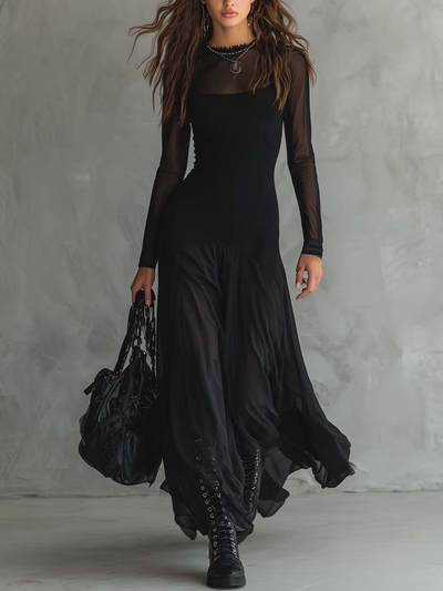 Abito Maxi Loose-fit in Tulle Nero
